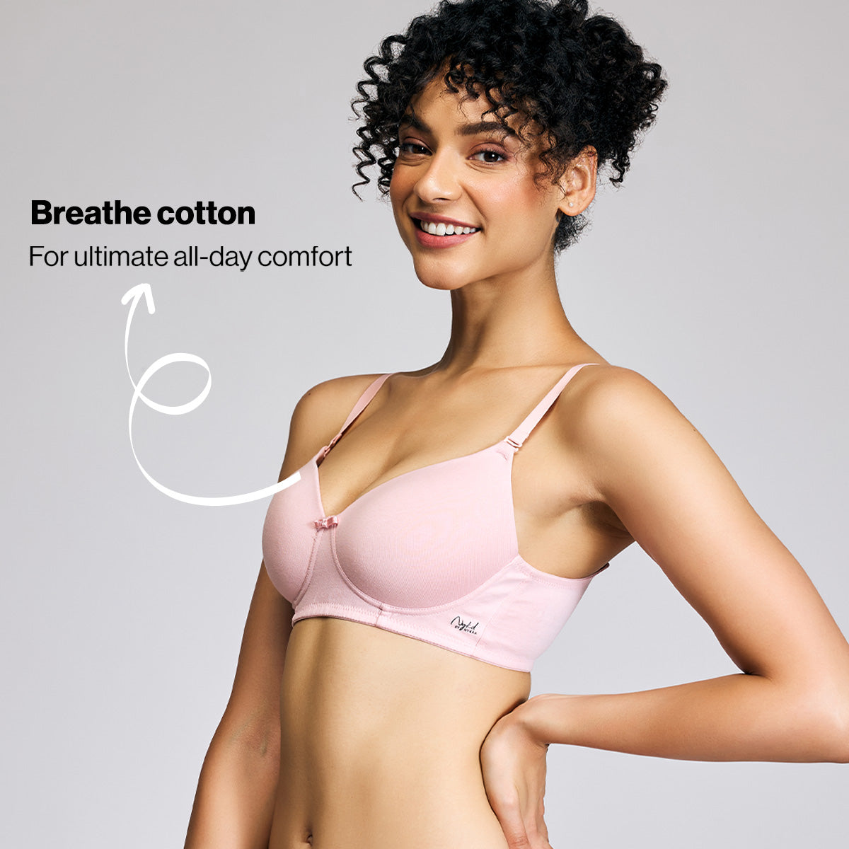 Nykd By Nykaa Breathe Cotton All Day Comfort Padded Non Wired T-Shirt Bra Nyb198 Pink