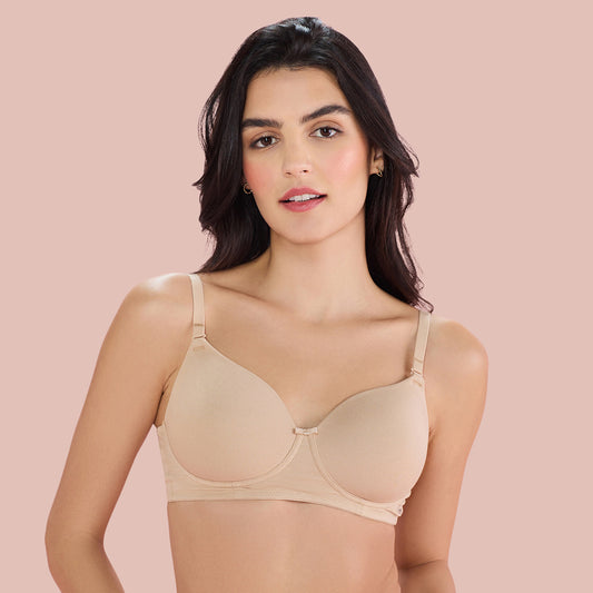 Nykd by Nykaa Breathe Cotton Padded Wireless T-Shirt Bra 3/4th Coverage-NYB198- Beige