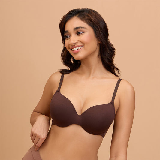 Nykd By Nykaa Modal Akin To Skin Padded Wired T-Shirt Bra 3-4th Coverage NYB218 Brown