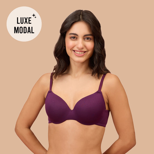 Nykd by Nykaa Super Soft Luxe Modal Padded Cushioned Wire T-Shirt Bra NYB218 Eggplant