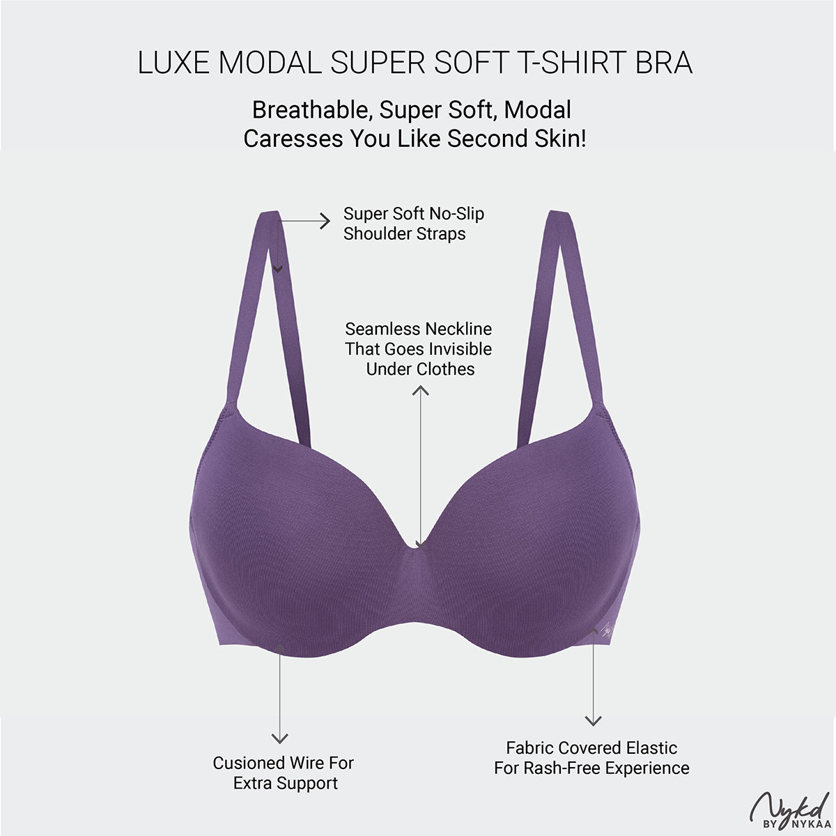 Nykd By Nykaa Super Soft Luxe Modal Padded Cushioned Wire T-Shirt Bra NYB218 Grape