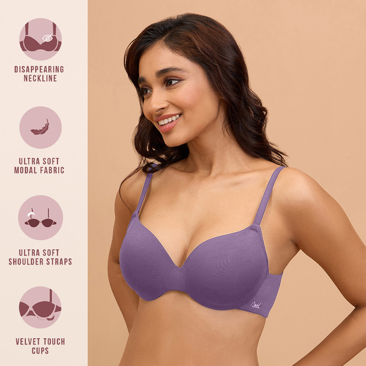 Nykd By Nykaa Super Soft Luxe Modal Padded Cushioned Wire T-Shirt Bra NYB218 Grape