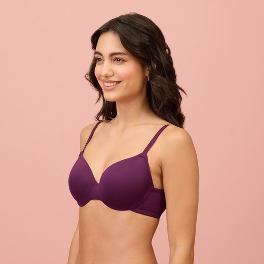 Nykd By Nykaa Modal Akin To Skin Padded Wired T-shirt Bra 3/4th Coverage- Purple NYB218