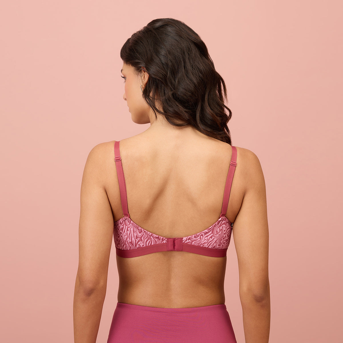 Nykd By Nykaa Printed Padded Wired T-shirt Bra-NYB220 - Marble Mirage - Rose