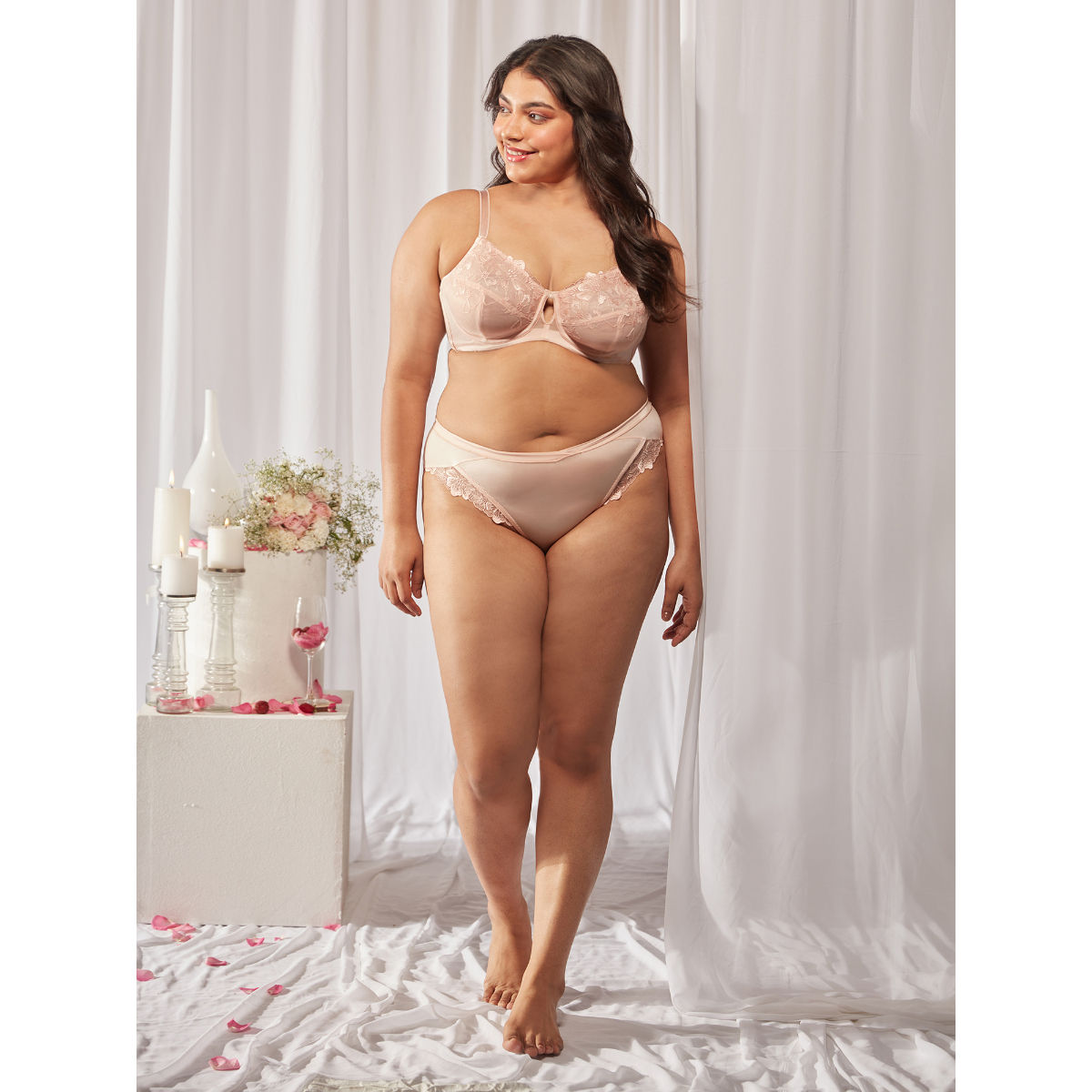 Floral Mesh Underwired Non-padded Lace Bra-NYB221-Peach