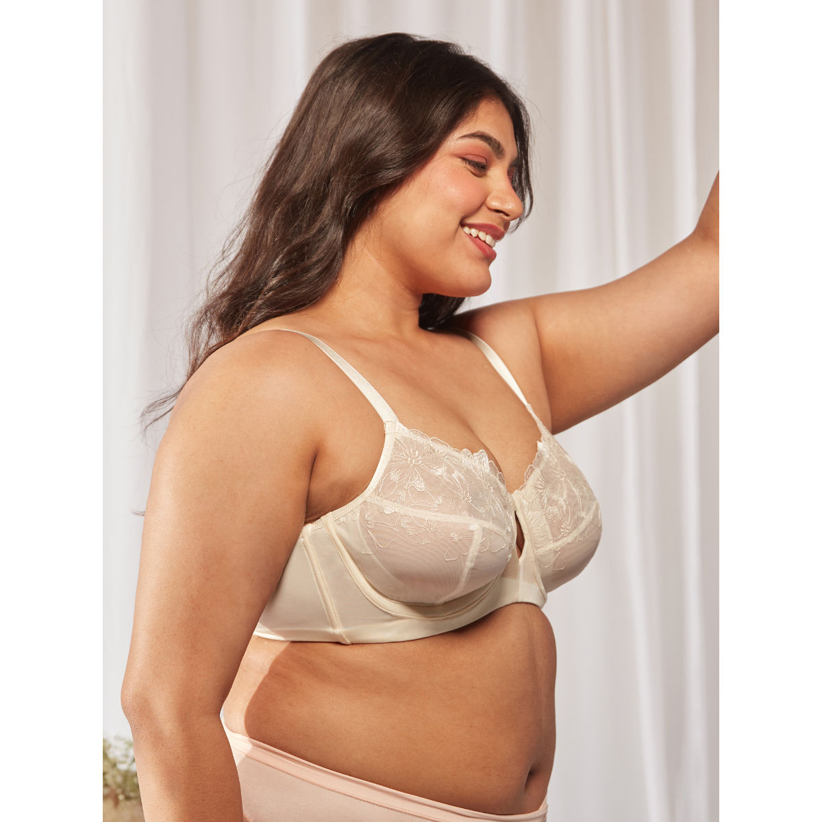 Floral Mesh Underwired Non-padded Lace Bra-NYB221-White