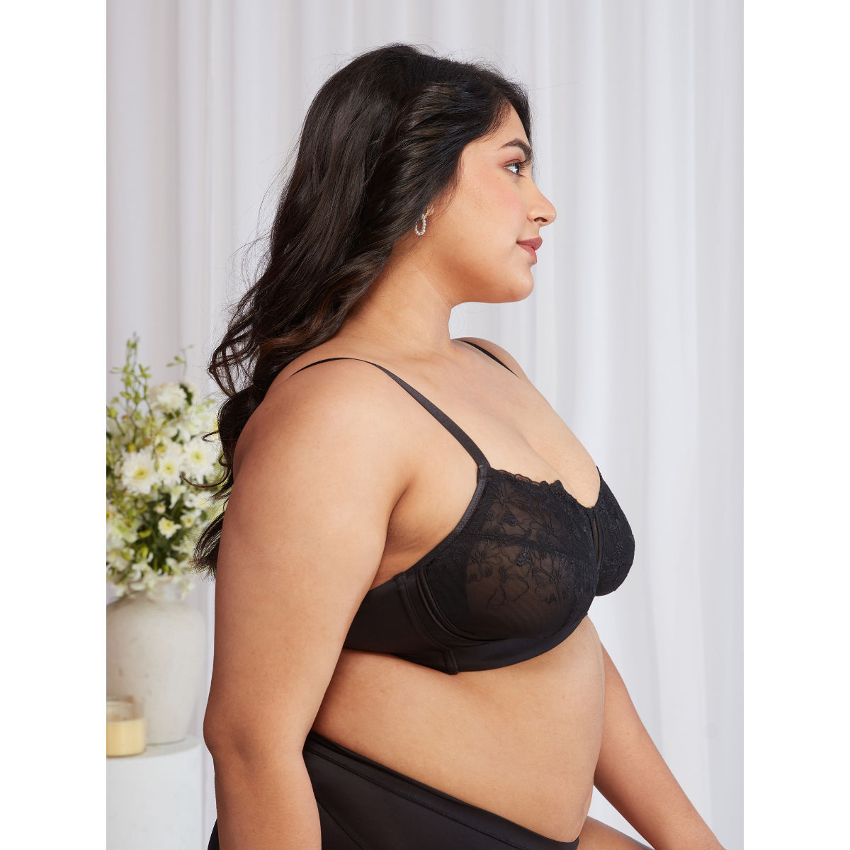 Floral Mesh Wirefree Non-padded Bra-NYB230-Black