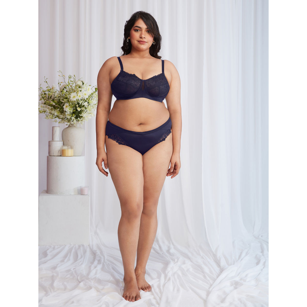 Floral Mesh Wirefree Non-padded Bra-NYB230-Navy