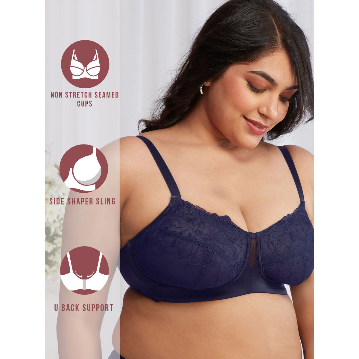 Floral Mesh Wirefree Non-padded Bra-NYB230-Navy