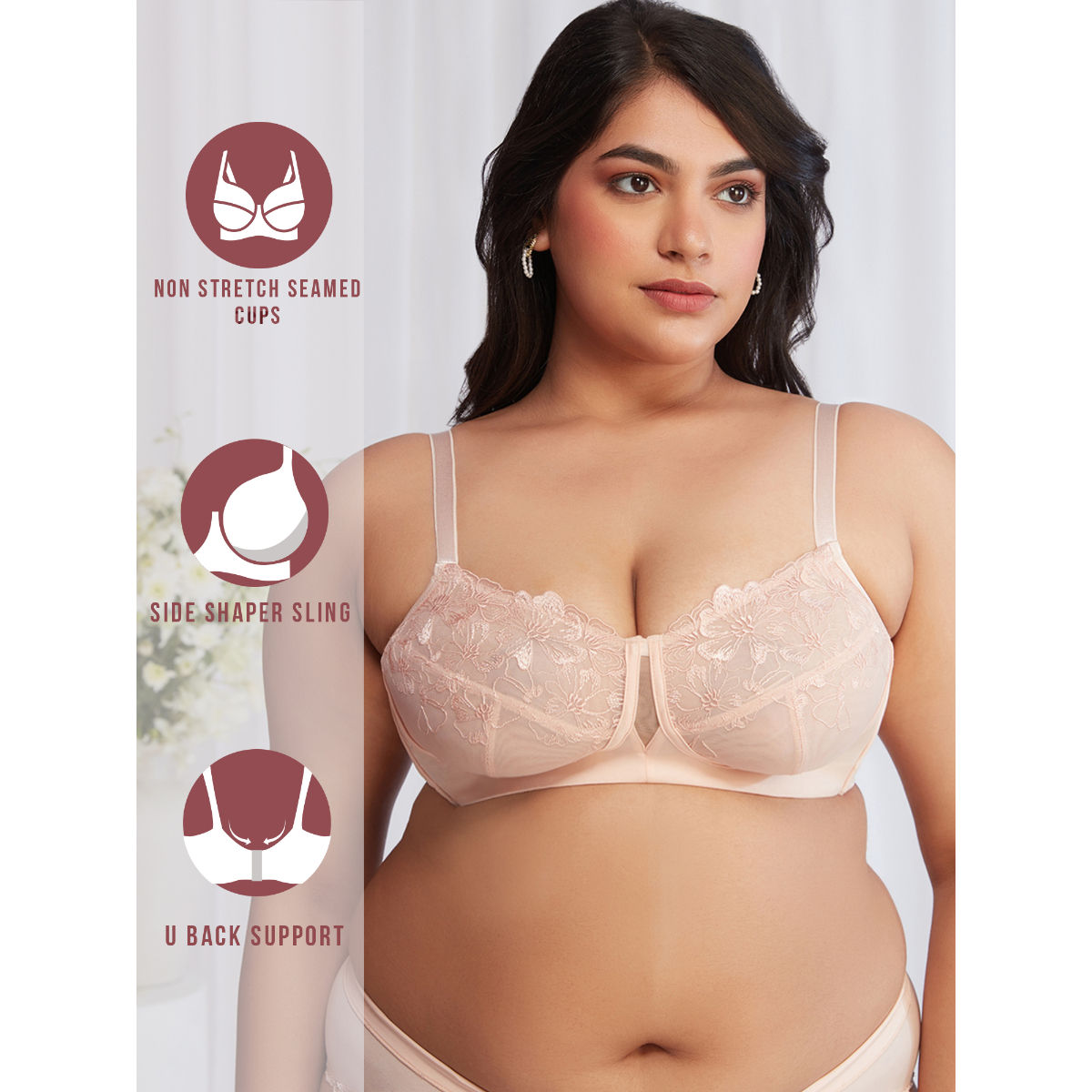 Floral Mesh Wirefree Non-padded Bra-NYB230-Peach