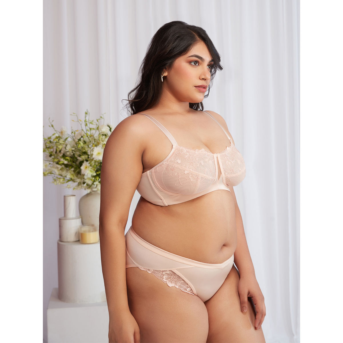 Floral Mesh Wirefree Non-padded Bra-NYB230-Peach