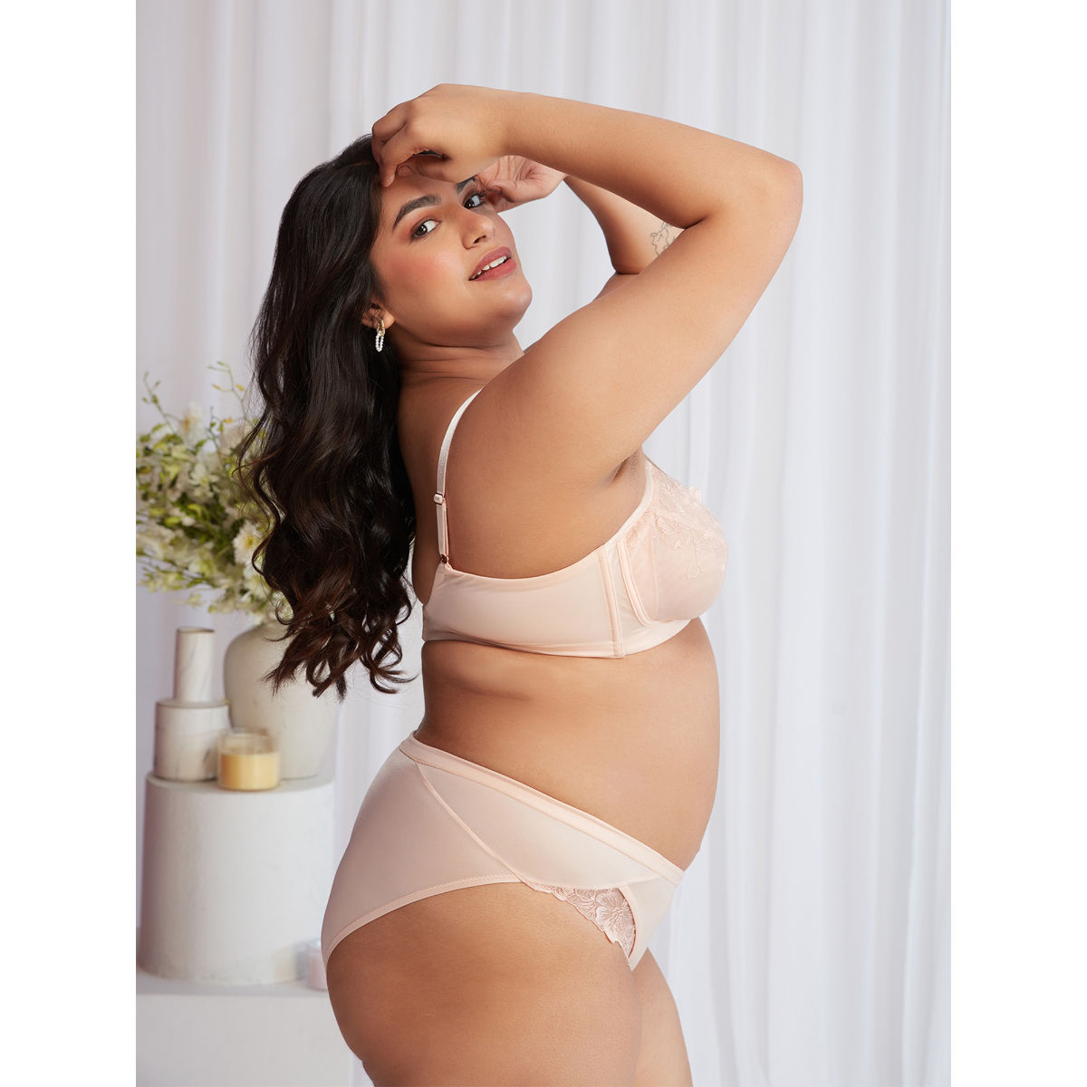 Floral Mesh Wirefree Non-padded Bra-NYB230-Peach