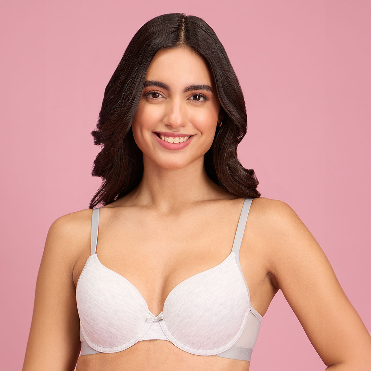 Push Up Plunge Bra-NYB249-Grey Melange