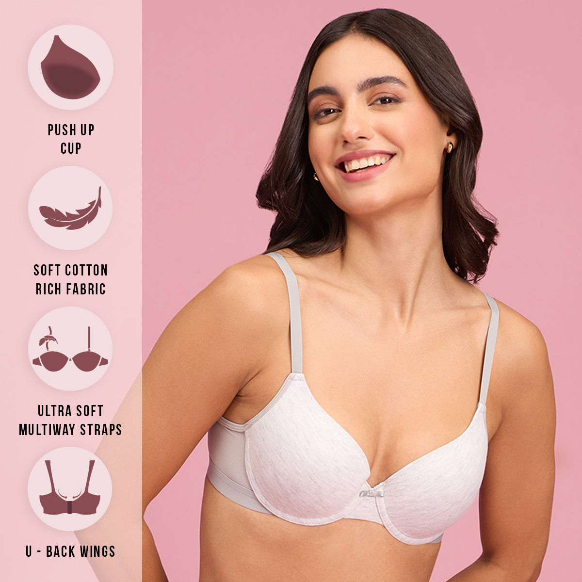 Push Up Plunge Bra-NYB249-Grey Melange