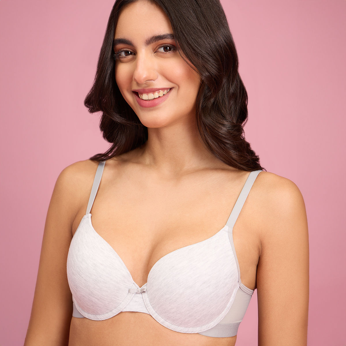 Push Up Plunge Bra-NYB249-Grey Melange