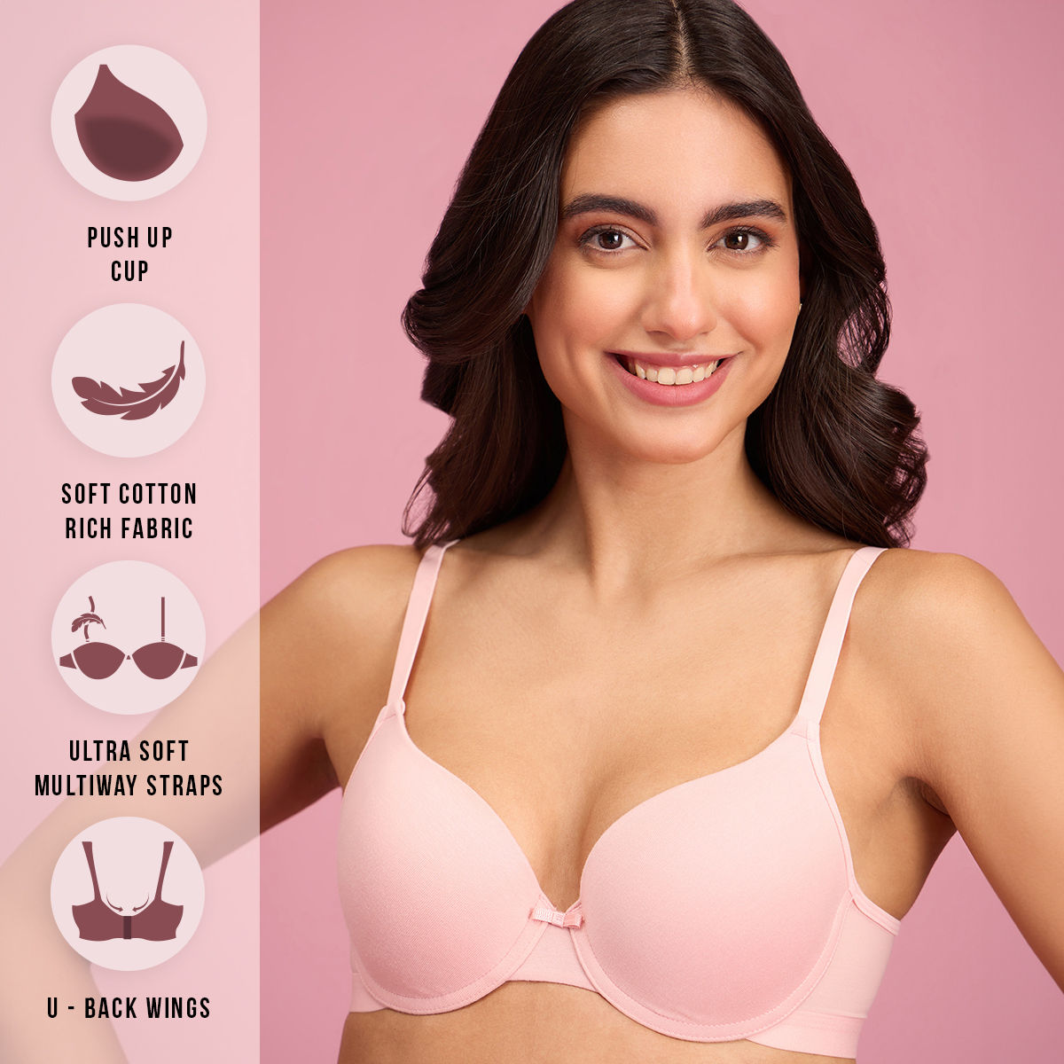 Push Up Plunge Bra-NYB249-Coral Blush