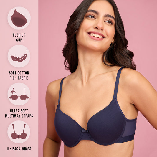 Grey cotton underwired push-up bra, Promotions
