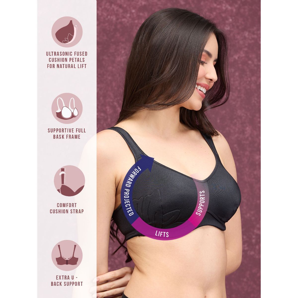 Anti-Gravity Non Wired Non Padded Bra-NYB251-Black