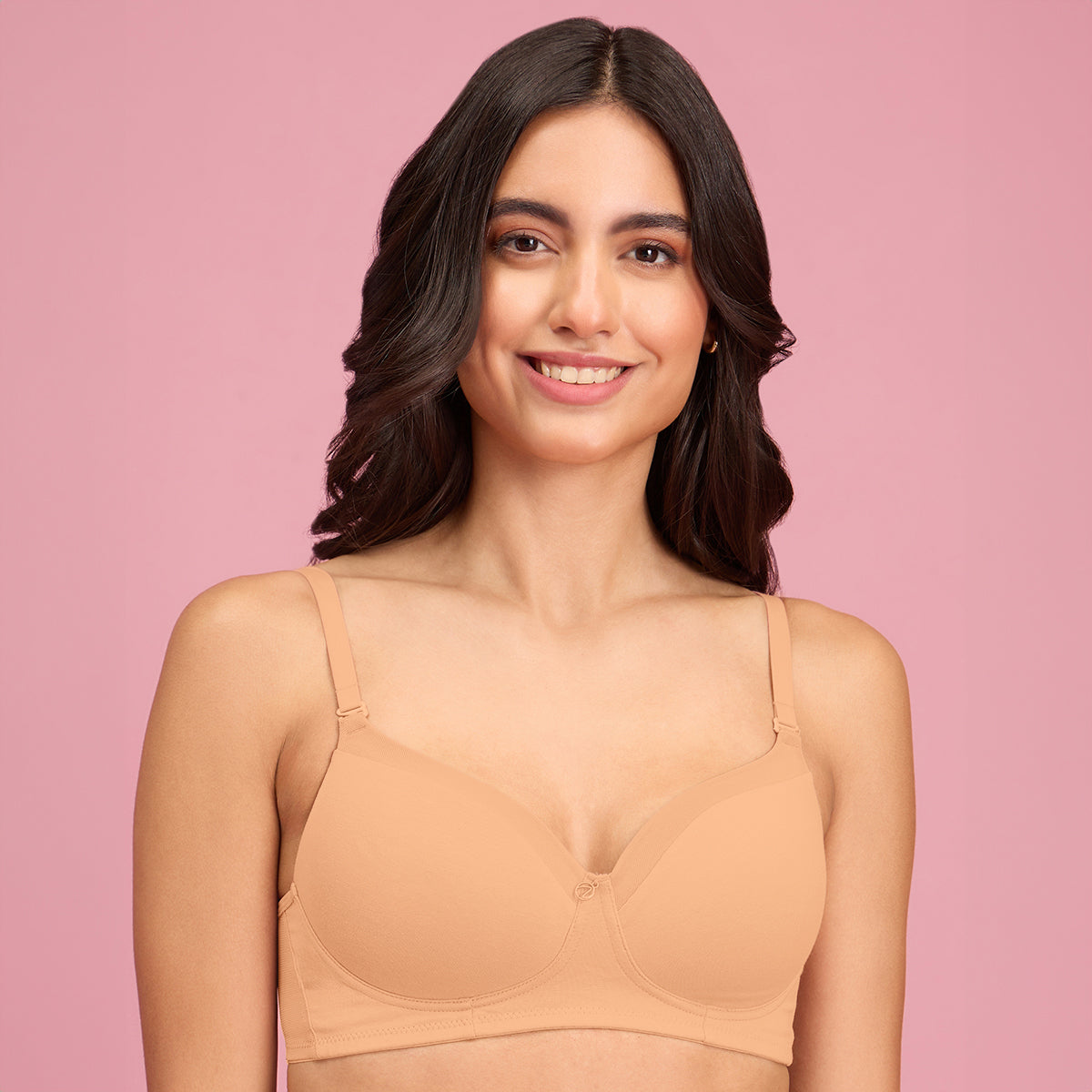 Nykd by Nykaa Iconic Cotton Low Back Padded Non-Wired 3/4th Coverage T-shirt Bra NYB252 Tan