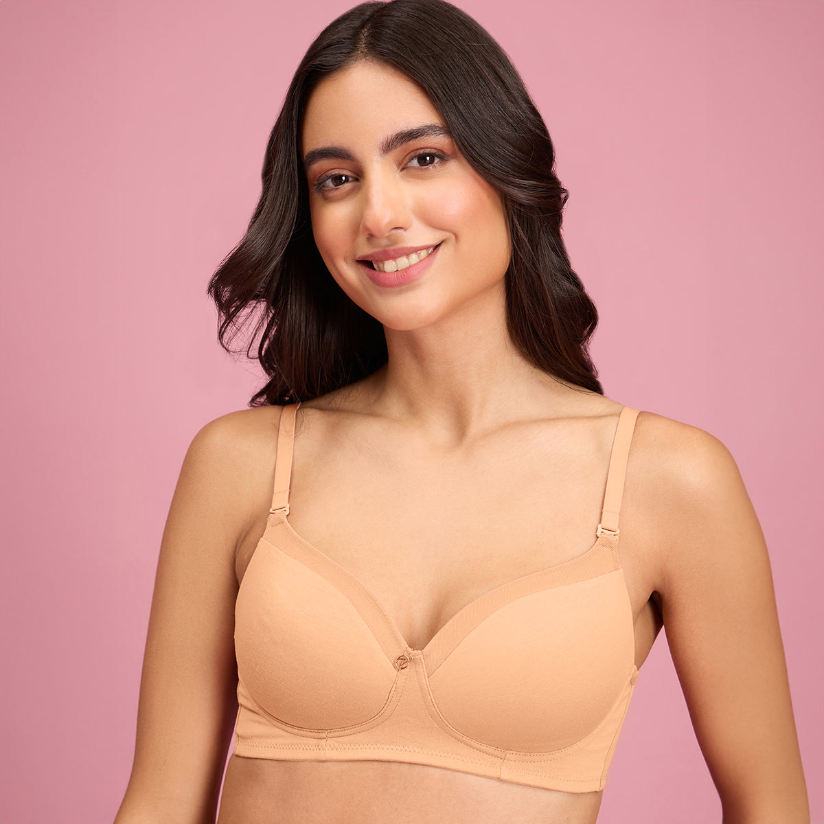 Nykd by Nykaa Iconic Cotton Low Back Padded Non-Wired 3/4th Coverage T-shirt Bra NYB252 Tan