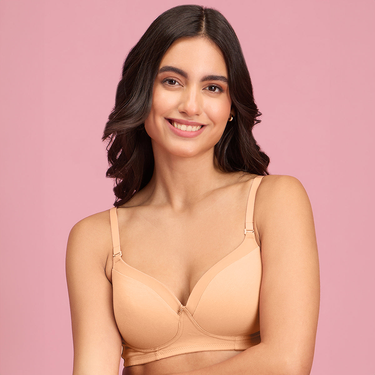 Nykd by Nykaa Iconic Cotton Low Back Padded Non-Wired 3/4th Coverage T-shirt Bra NYB252 Tan