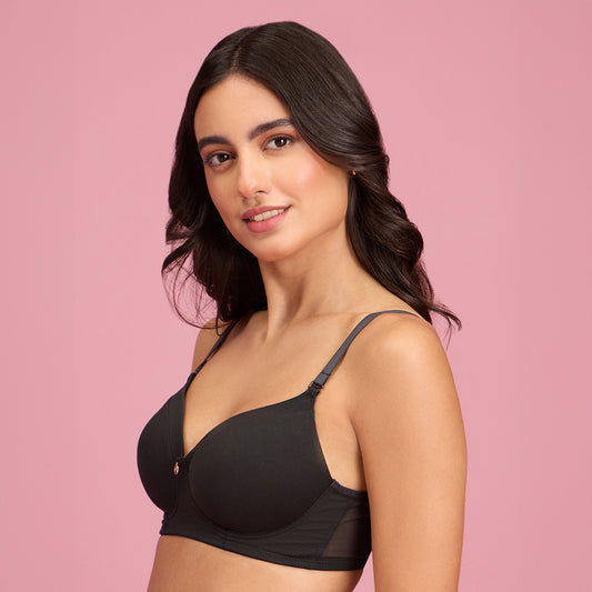 Iconic Low Back Padded Non-Wired T-Shirt Party Bra-NYB252-Black