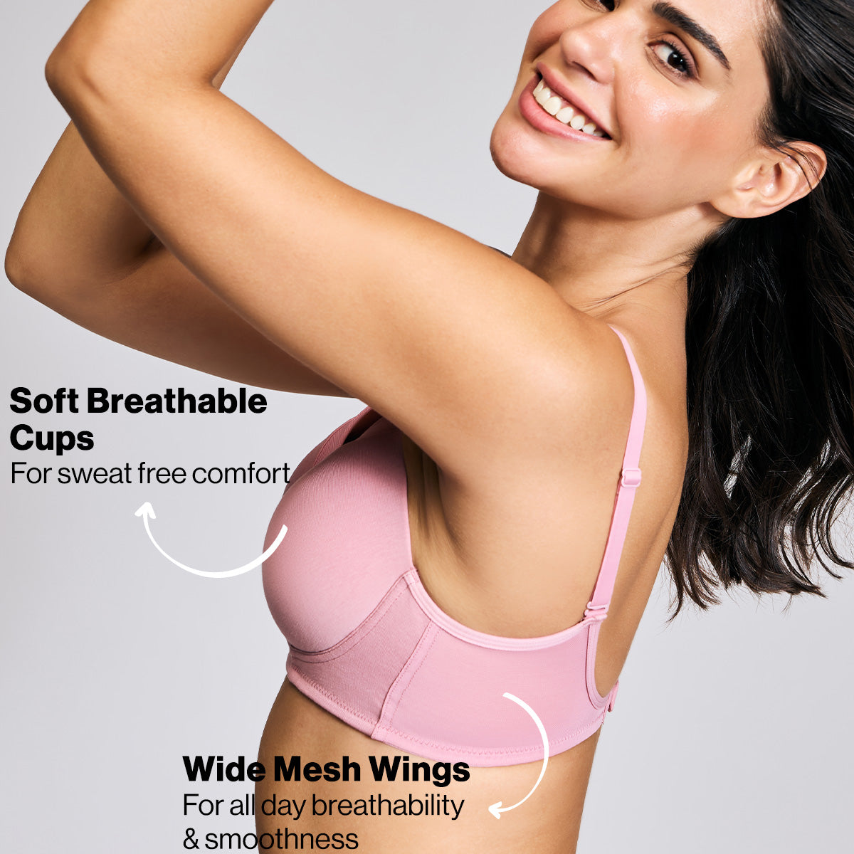 Nykd By Nykaa Iconic Cotton Low Back Padded Non-Wired 3/4th Coverage T-shirt Bra NYB252 Blush
