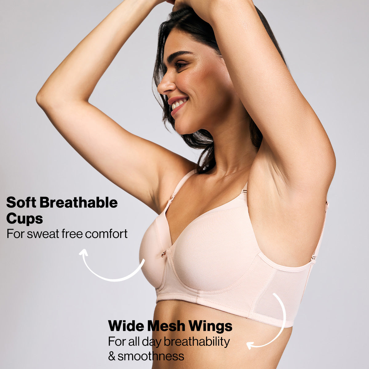 Nykd By Nykaa Iconic Cotton Low Back Padded Non-Wired 3/4th Coverage T-shirt Bra NYB252 Nude