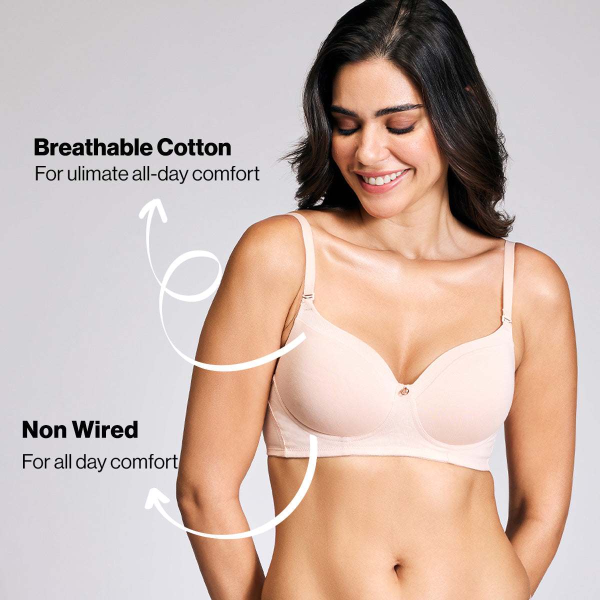 Nykd By Nykaa Iconic Cotton Low Back Padded Non-Wired 3/4th Coverage T-shirt Bra NYB252 Nude