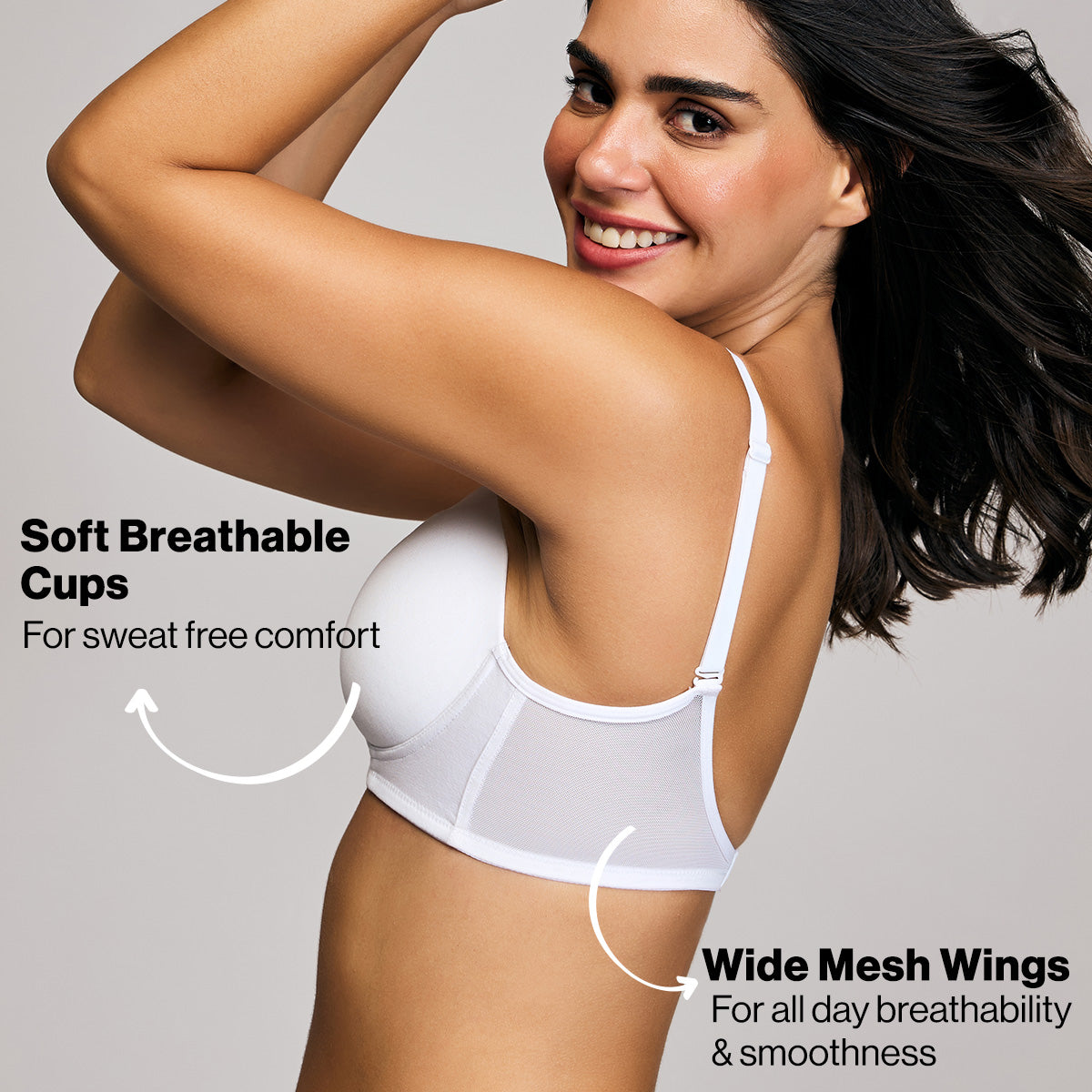 Nykd By Nykaa Iconic Cotton Low Back Padded Non-Wired 3/4th Coverage T-shirt Bra NYB252 White