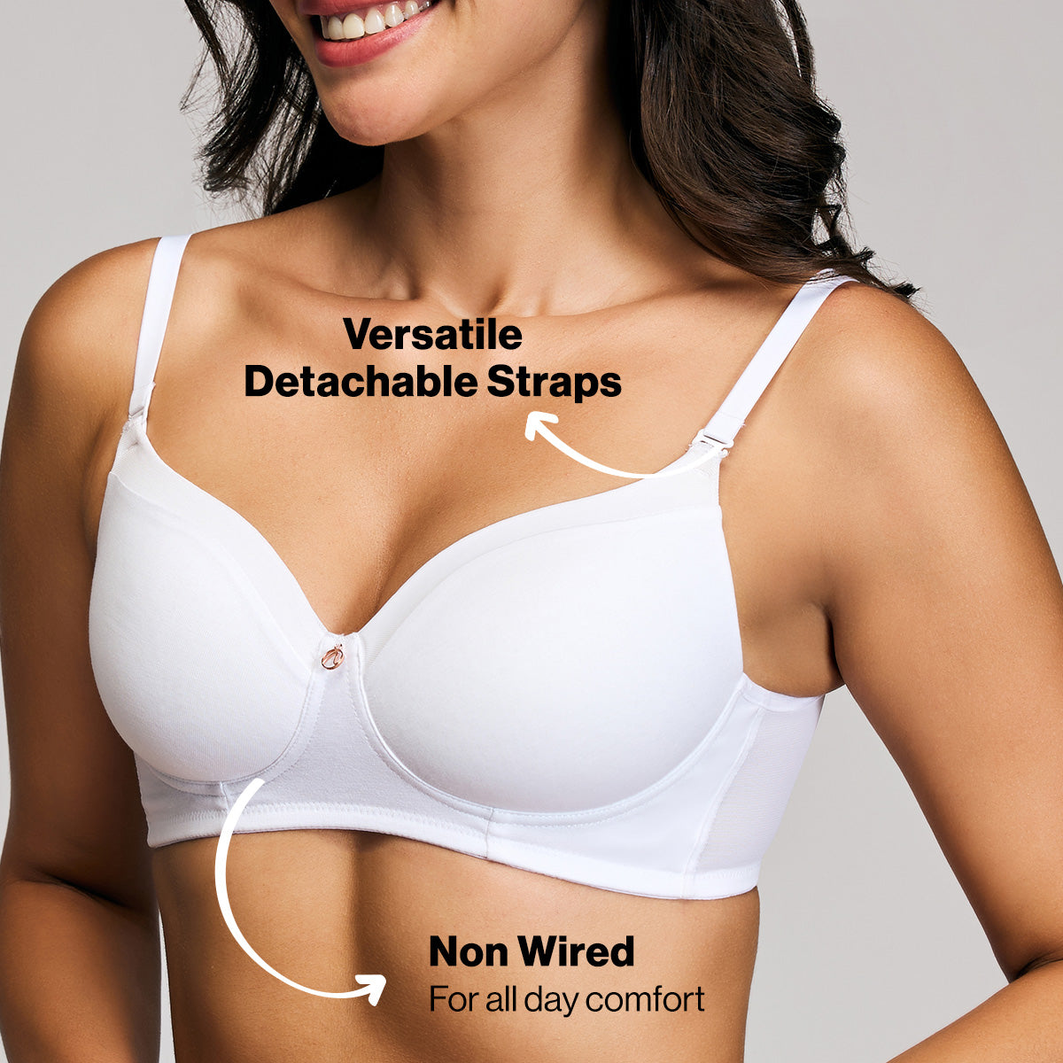Nykd By Nykaa Iconic Cotton Low Back Padded Non-Wired 3/4th Coverage T-shirt Bra NYB252 White