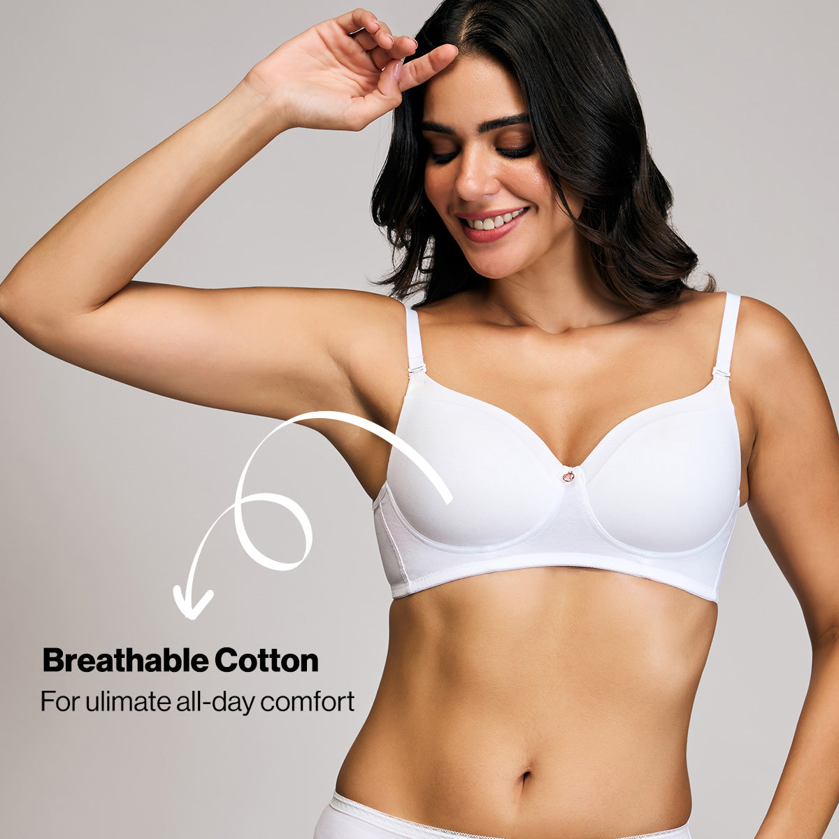 Nykd By Nykaa Iconic Cotton Low Back Padded Non-Wired 3/4th Coverage T-shirt Bra NYB252 White