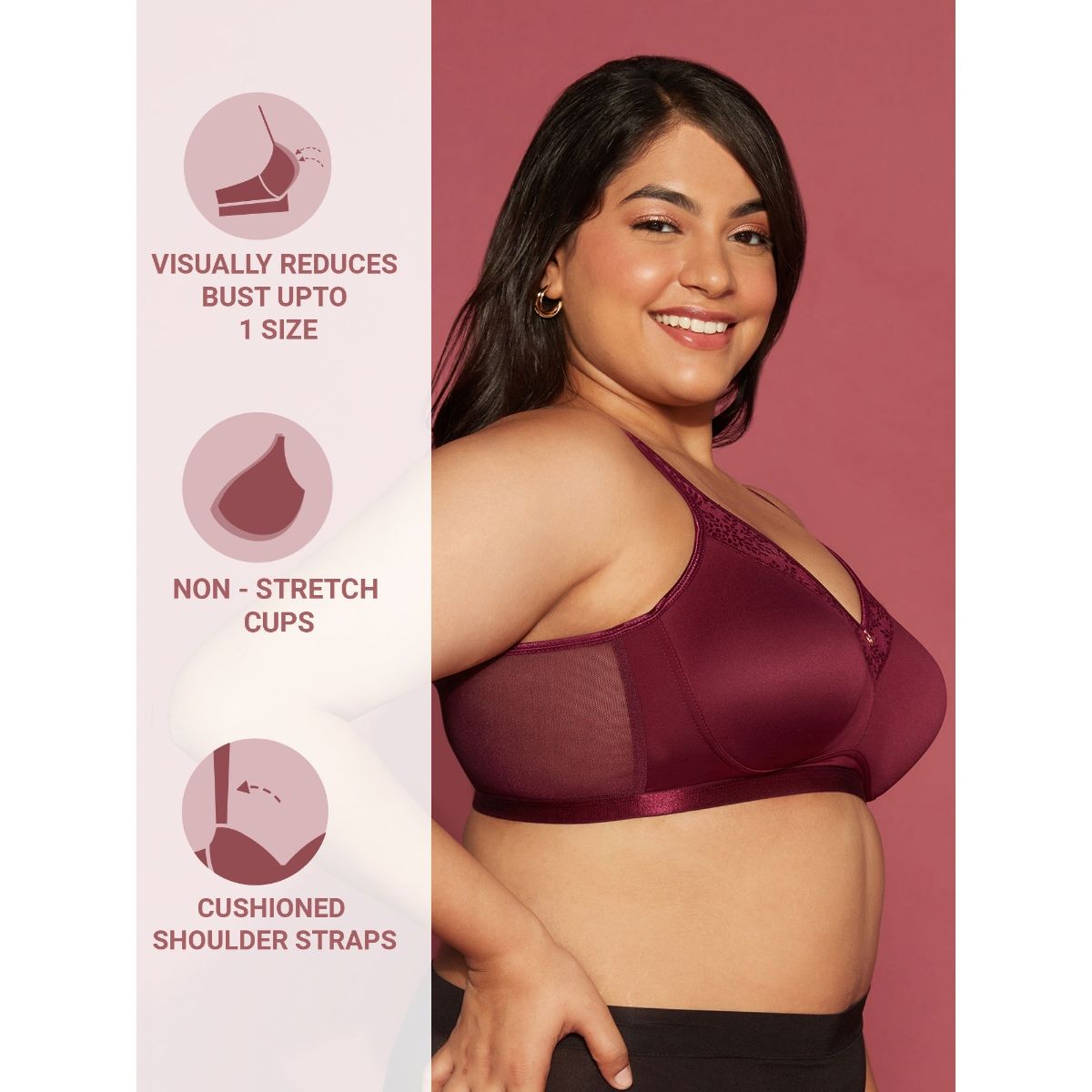 Wireless Minimiser Bra-NYB258-Maroon