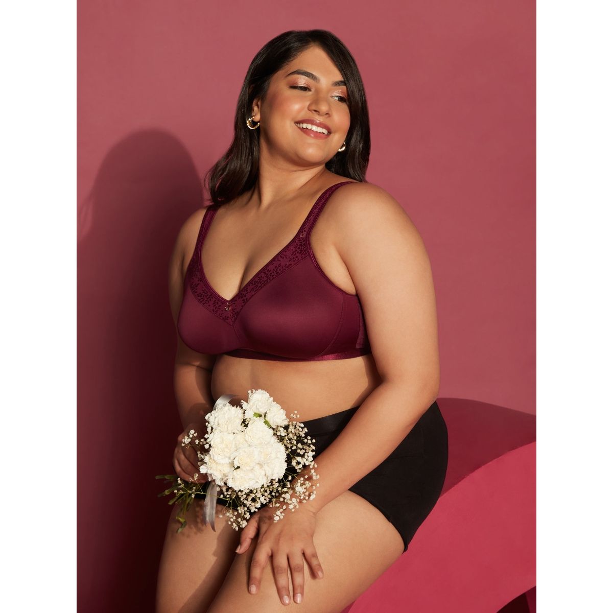 Wireless Minimiser Bra-NYB258-Maroon