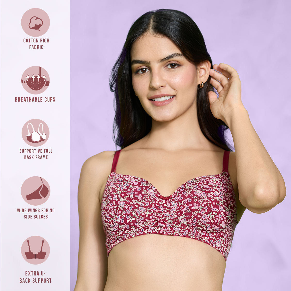 Everyday Delicate Floral Bra NYB274-Maroon