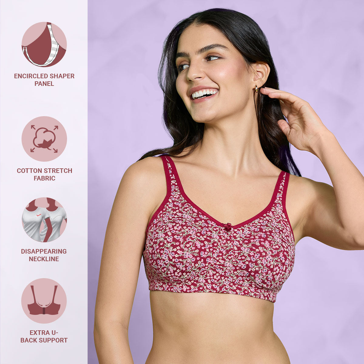 Everyday Delicate Floral Bra NYB275-Maroon