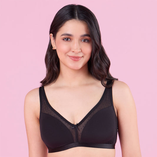 Glass Neckline Cotton Support Bra NYB280 Black