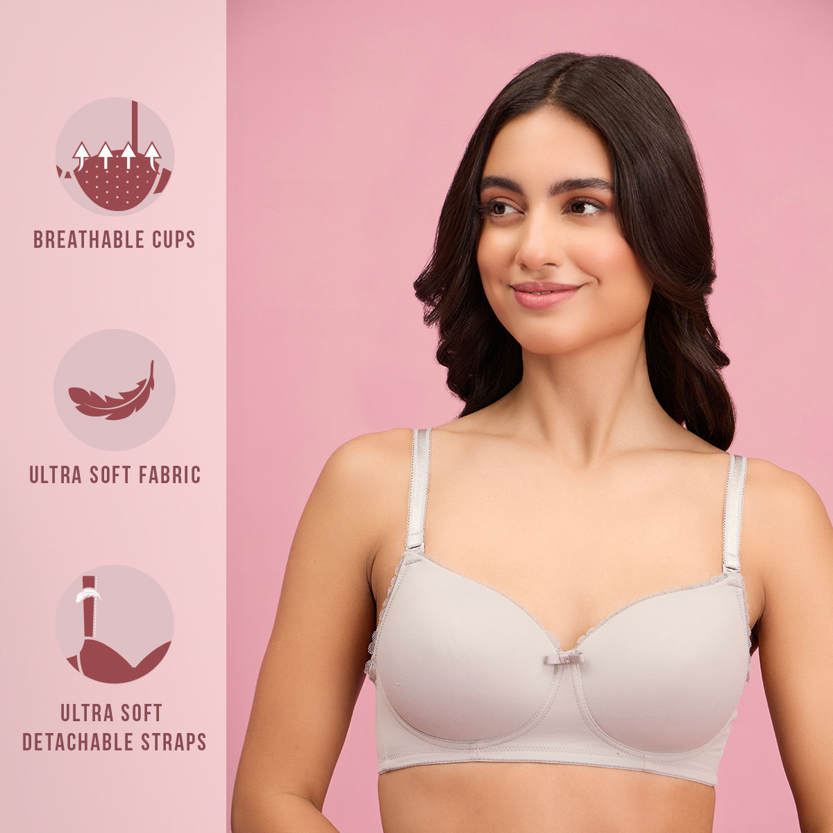 The Sweetheart Neckline Wireless Bra-NYB290-GREY