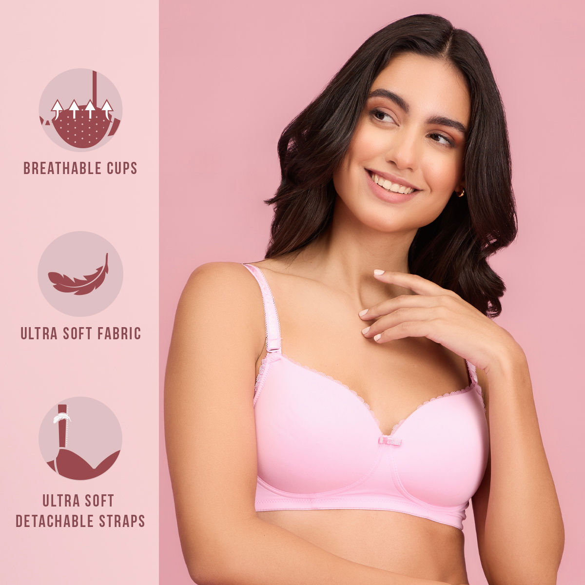 The Sweetheart Neckline Wireless Bra-NYB290-PINK