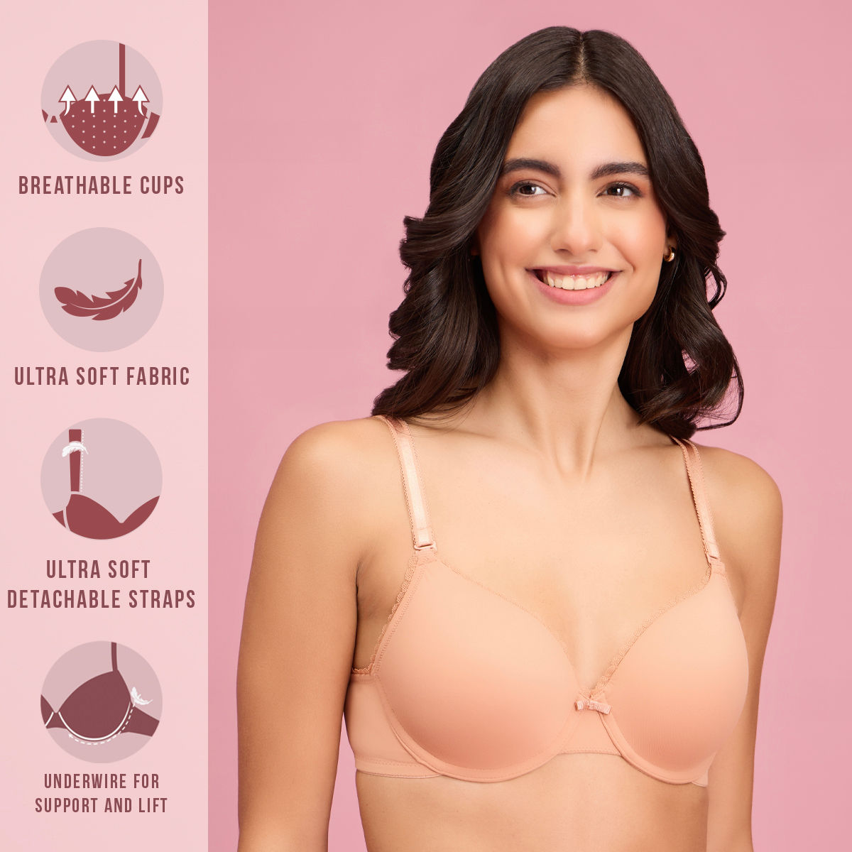 The Sweetheart Neckline Wired Bra-NYB291-CLAY