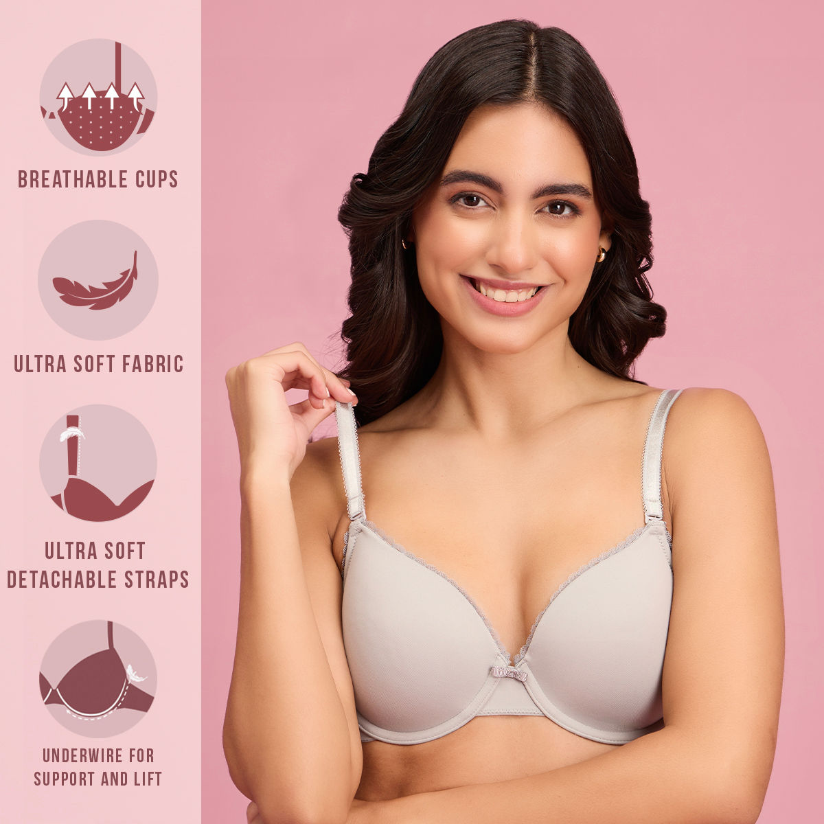 The Sweetheart Neckline Wired Bra-NYB291-GREY