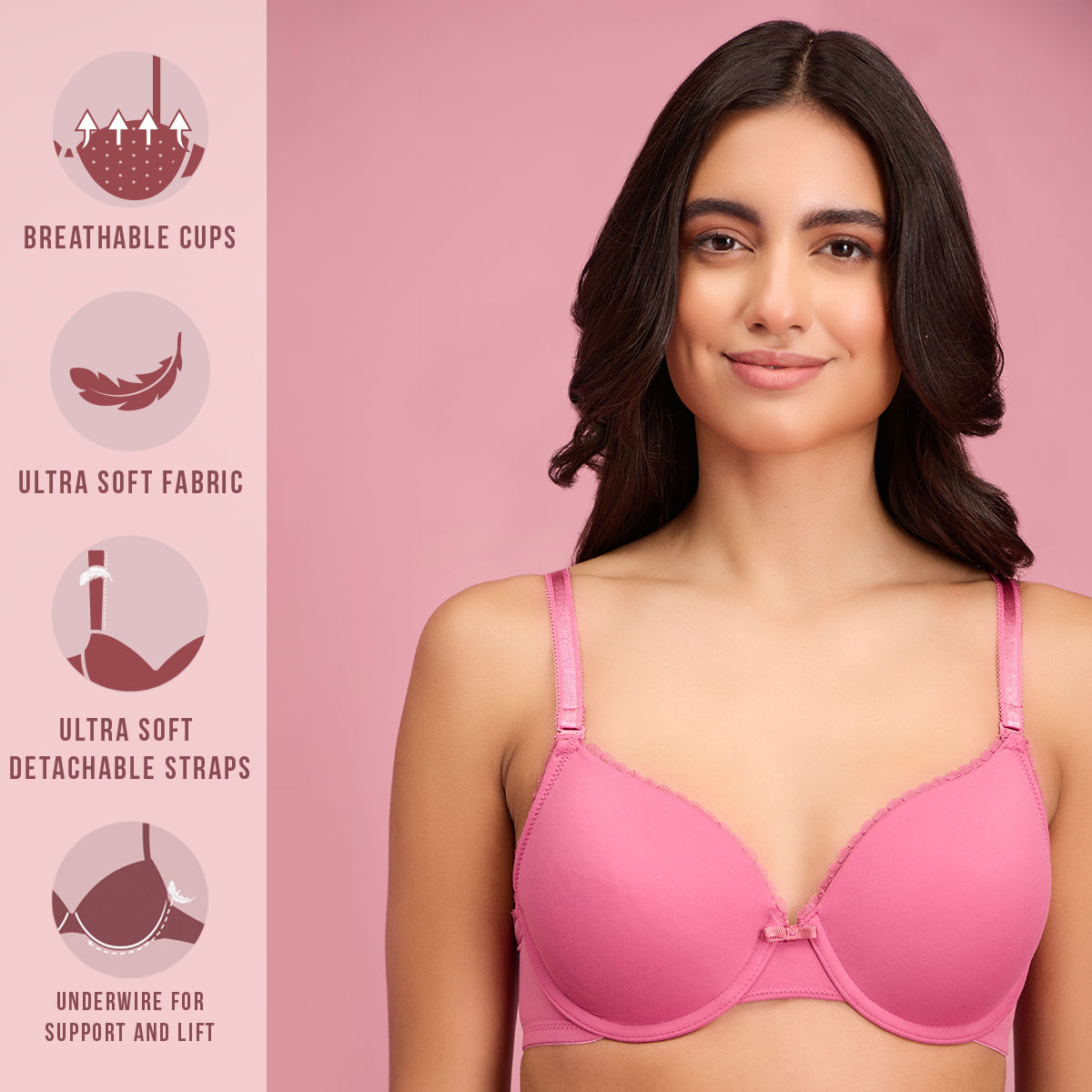 The Sweetheart Neckline Wired Bra-NYB291-ROSE