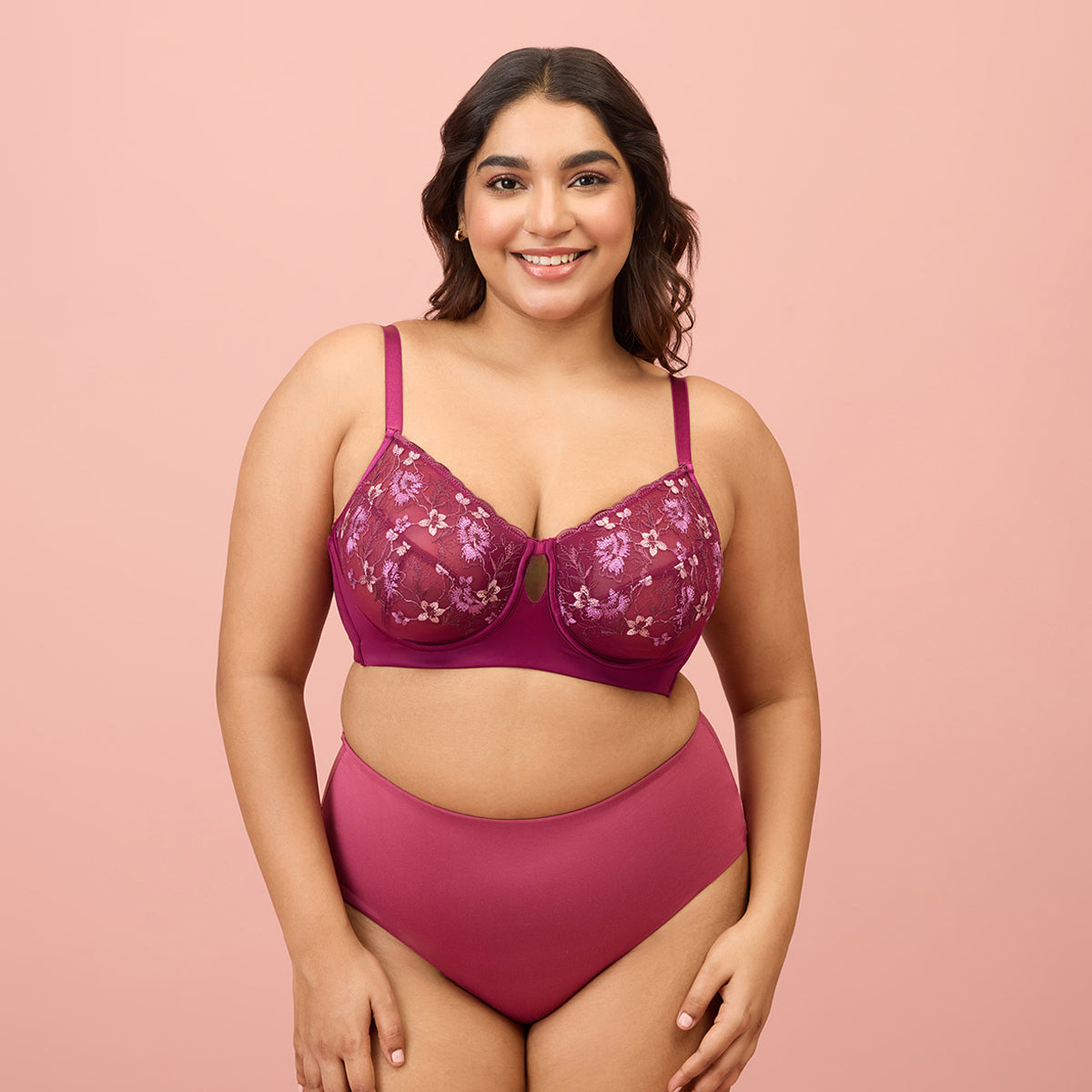 Nykd by Nykaa Embroidered Floral Lace Wired Bra - NYB292 - Purple