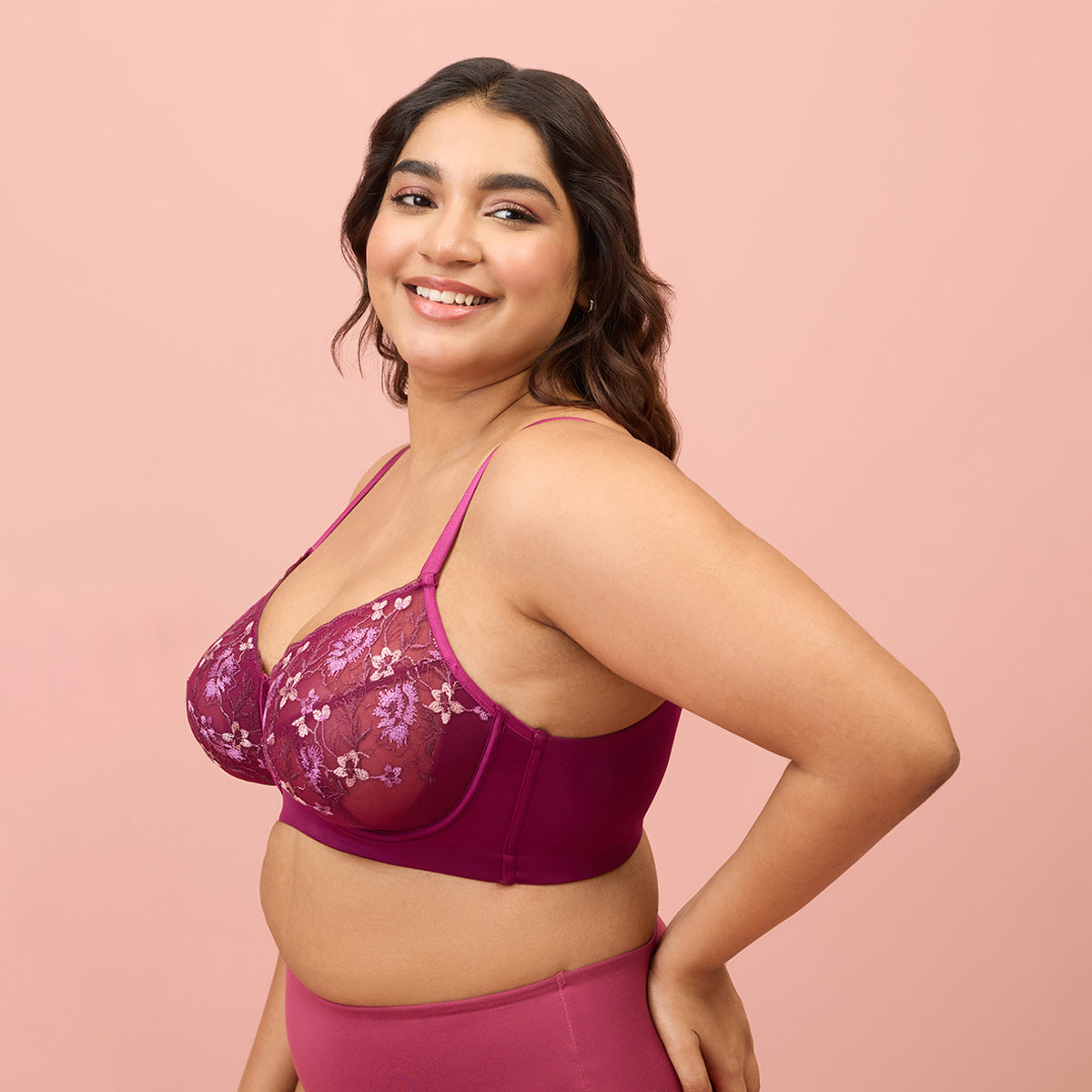 Nykd by Nykaa Embroidered Floral Lace Wired Bra - NYB292 - Purple