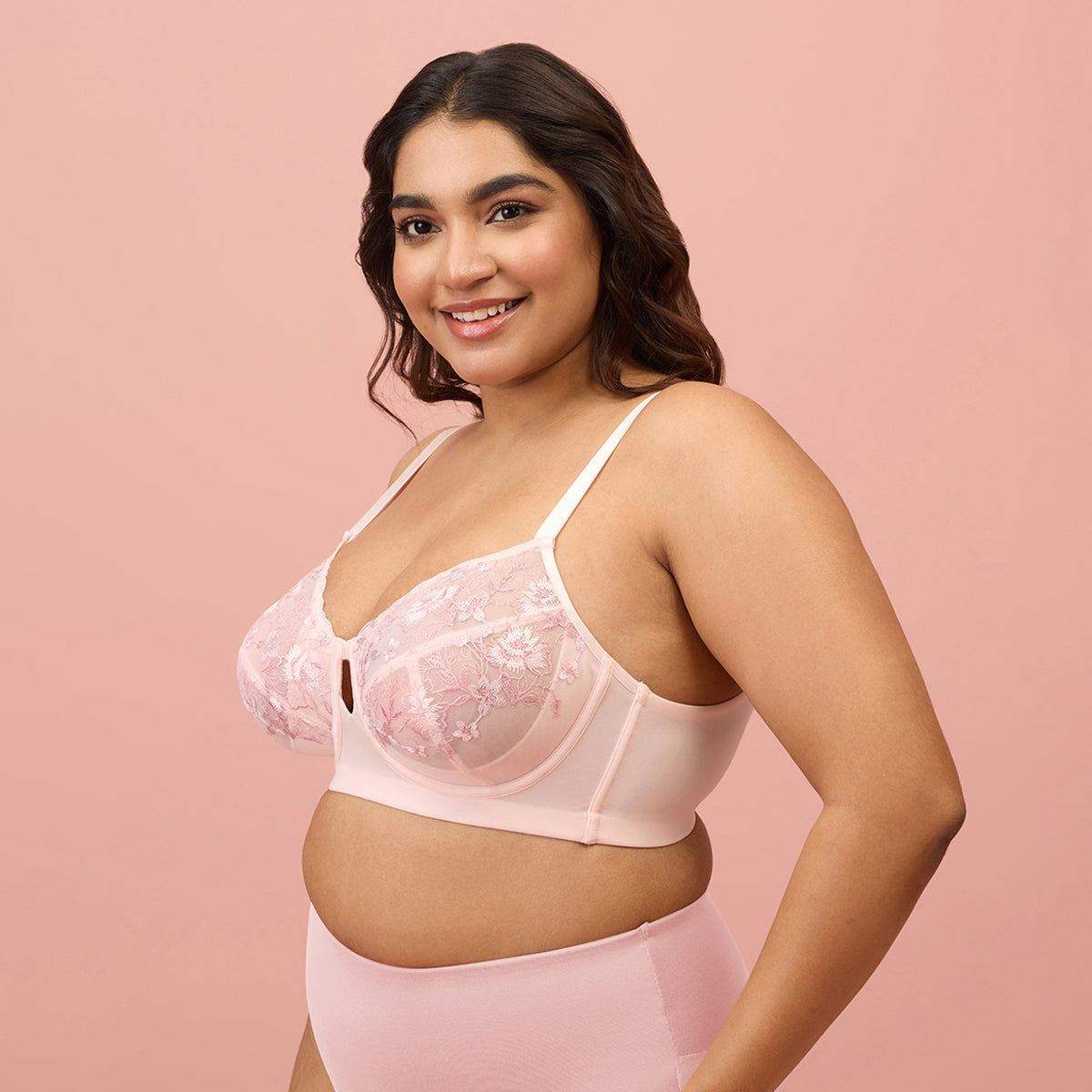 Embroidered Floral Lace Wired Bra-NYB292-Pink