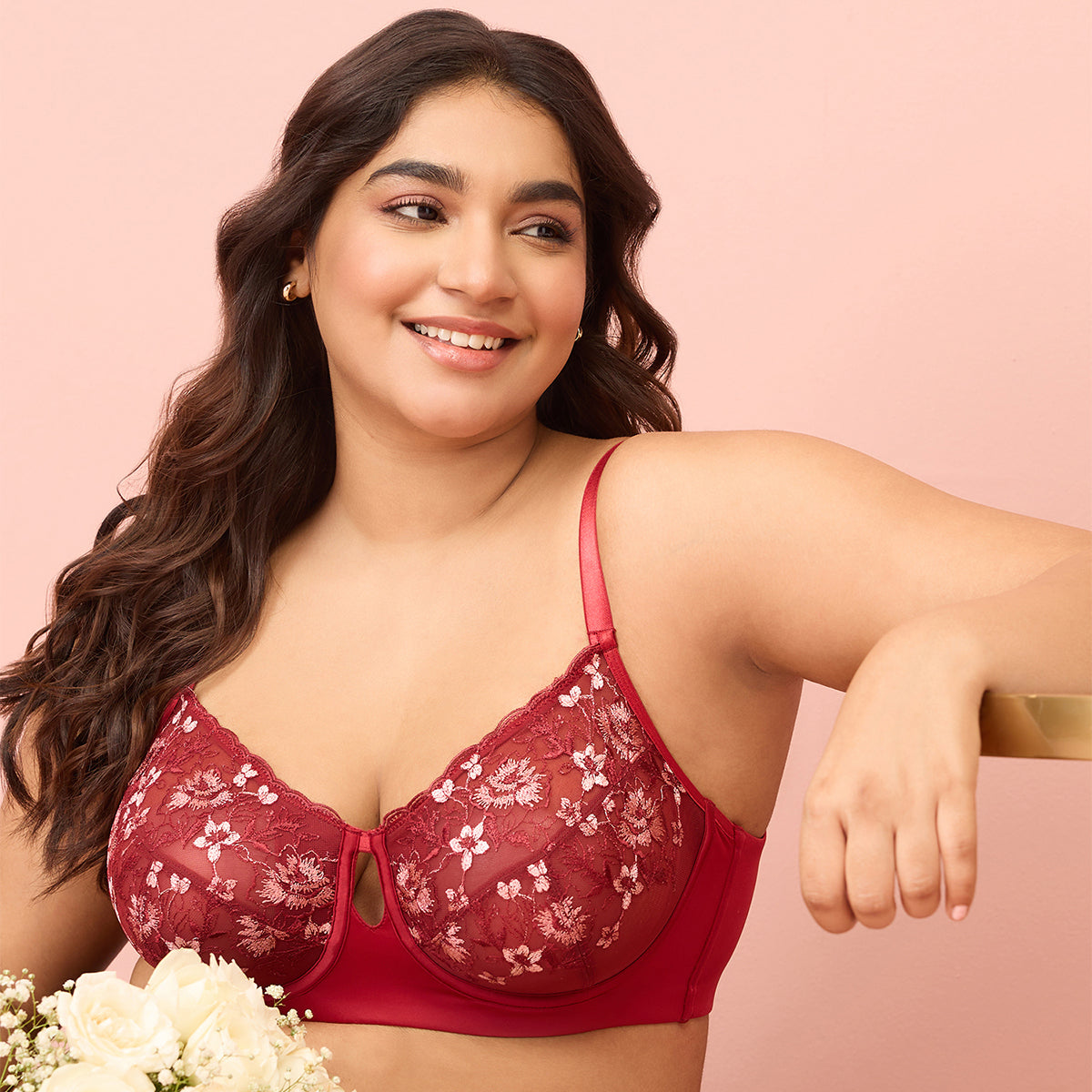 Nykd by Nykaa Embroidered Floral Lace Wired Bra - NYB292 - Maroon
