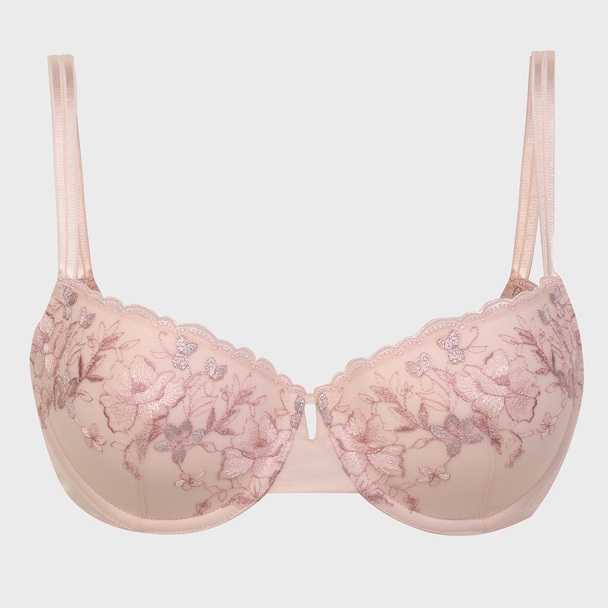 Embroidered  Floral Lace Demi Bra-NYB294-Pink