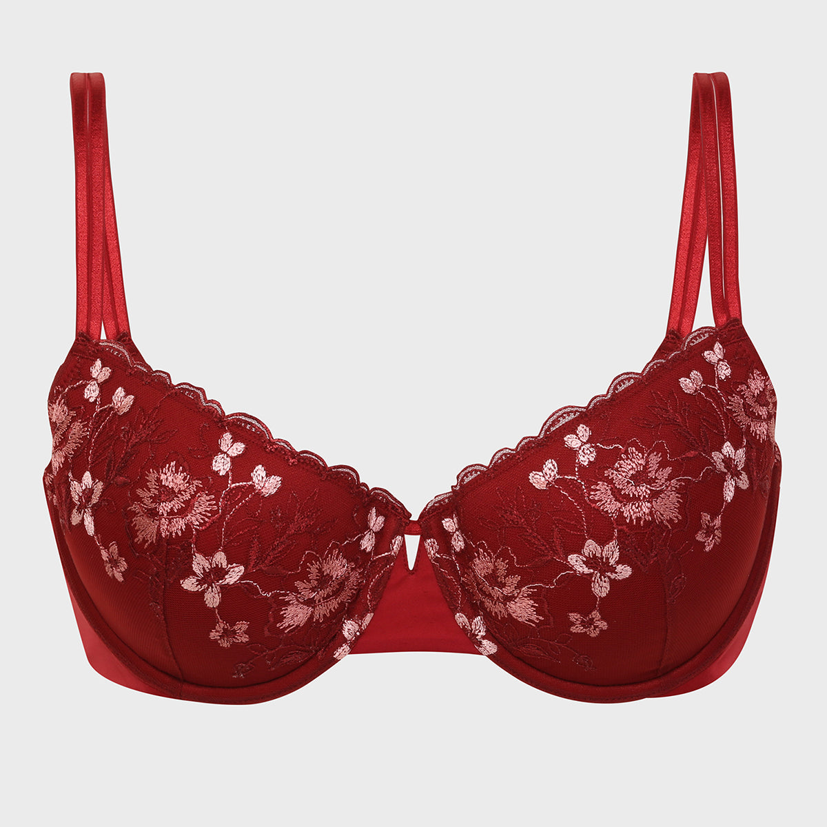 Embroidered Floral Lace Demi Bra-NYB294-Maroon