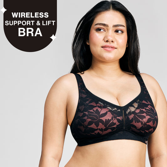 Nykd by Nykaa Shape & Sculpt TRUE Support Non Padded Non Wired Lace Bra NYB341 Black