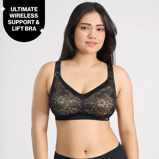 Nykd by Nykaa Shape & Sculpt Lace Super Support Non Padded Non Wired Bra-Black NYB341